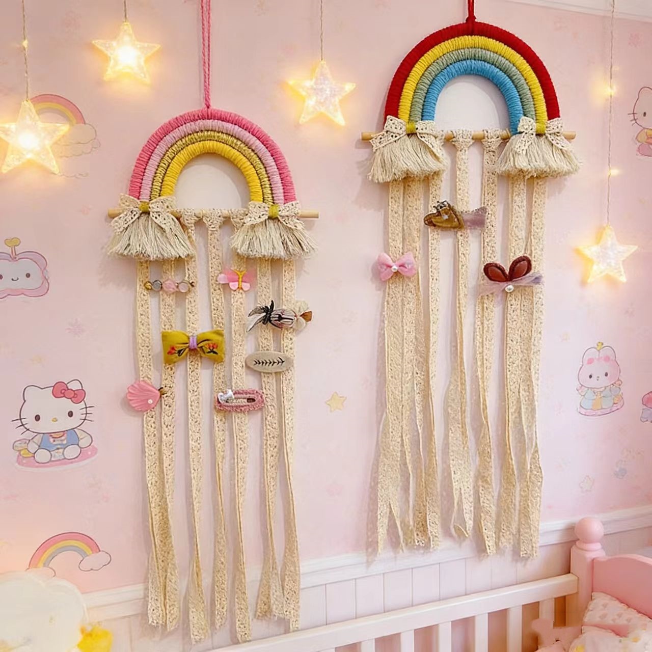 Rainbow Macrame Hair Bows Hold - Baby Nursery Girl Room 리뷰 및 가격