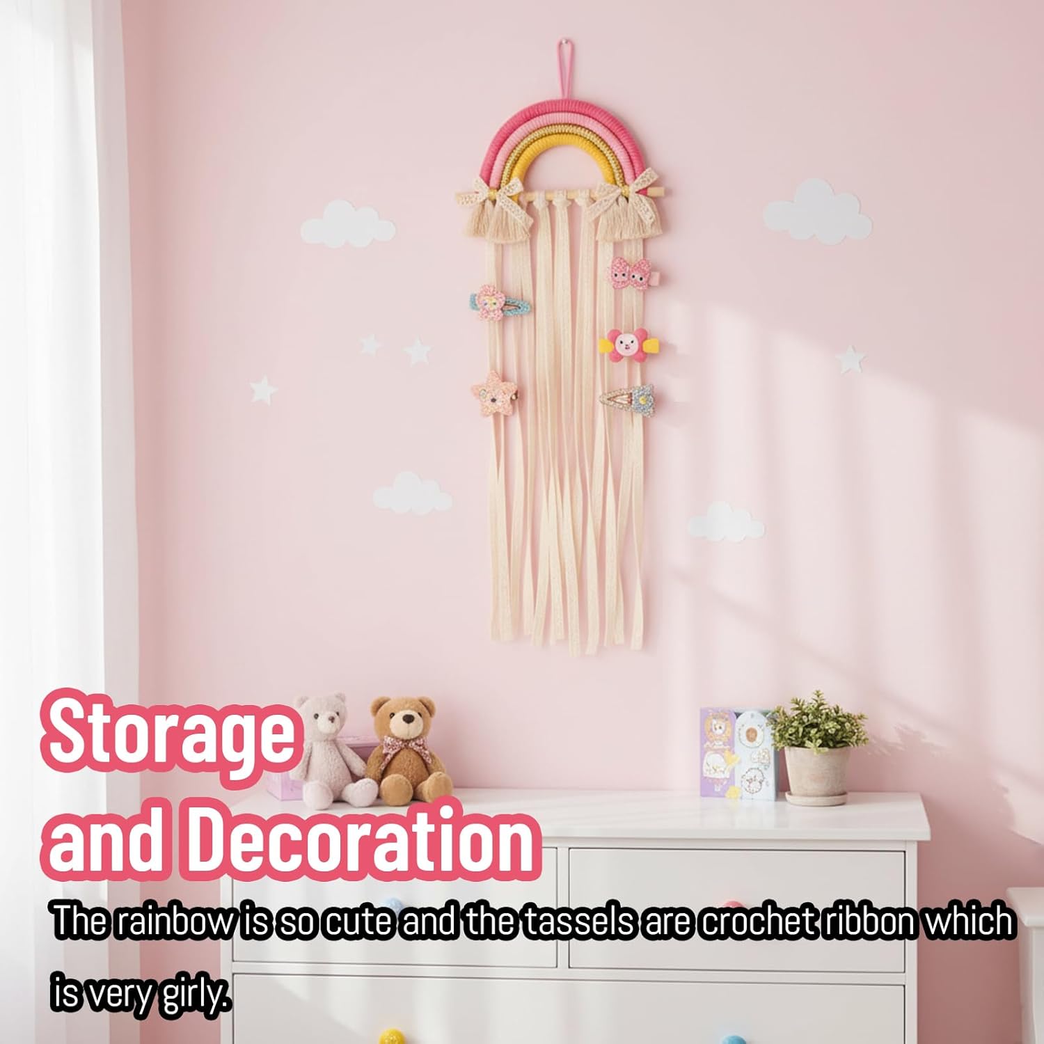 Rainbow Macrame Hair Bows Hold - Baby Nursery Girl Room 리뷰 및 가격