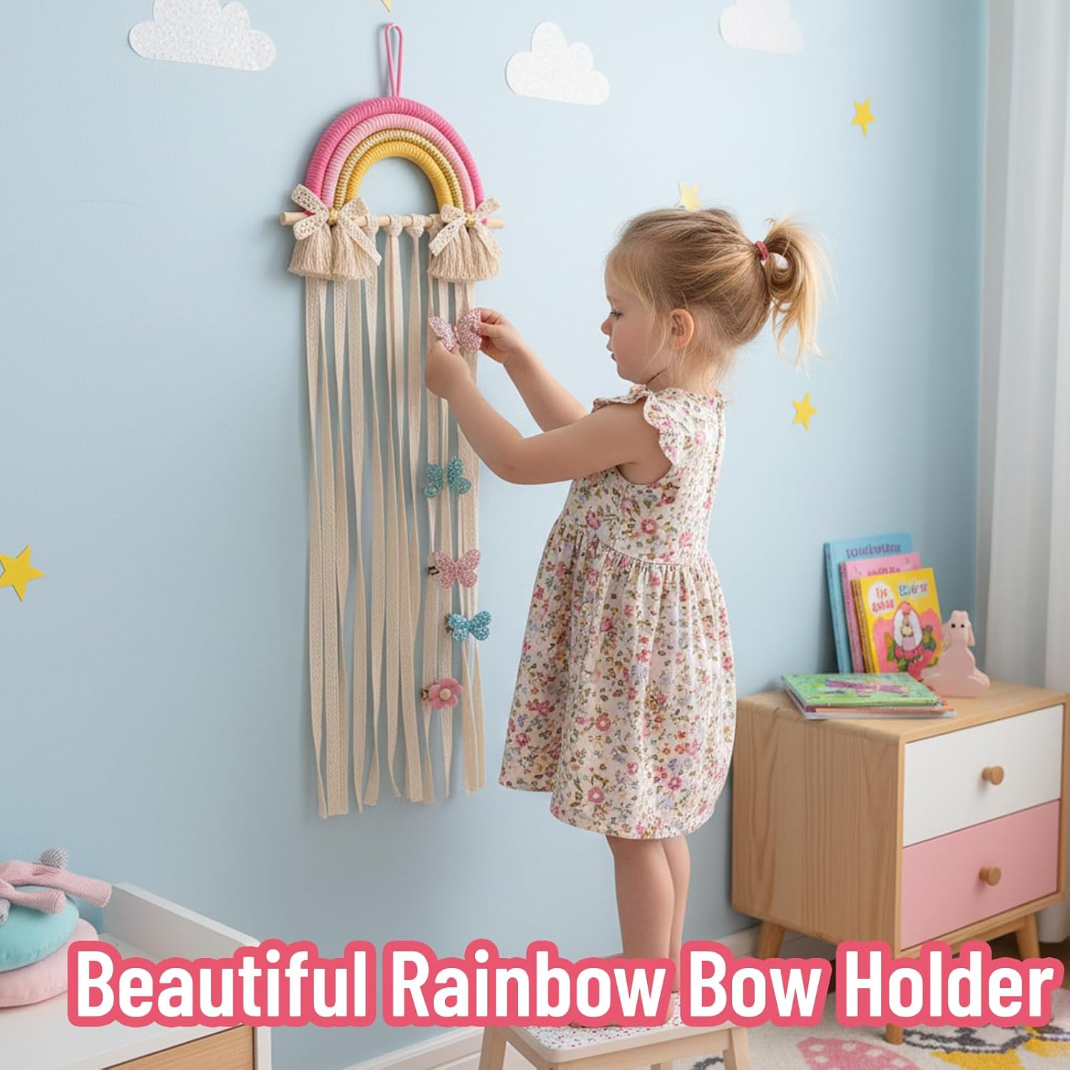 Rainbow Macrame Hair Bows Hold - Baby Nursery Girl Room 리뷰 및 가격