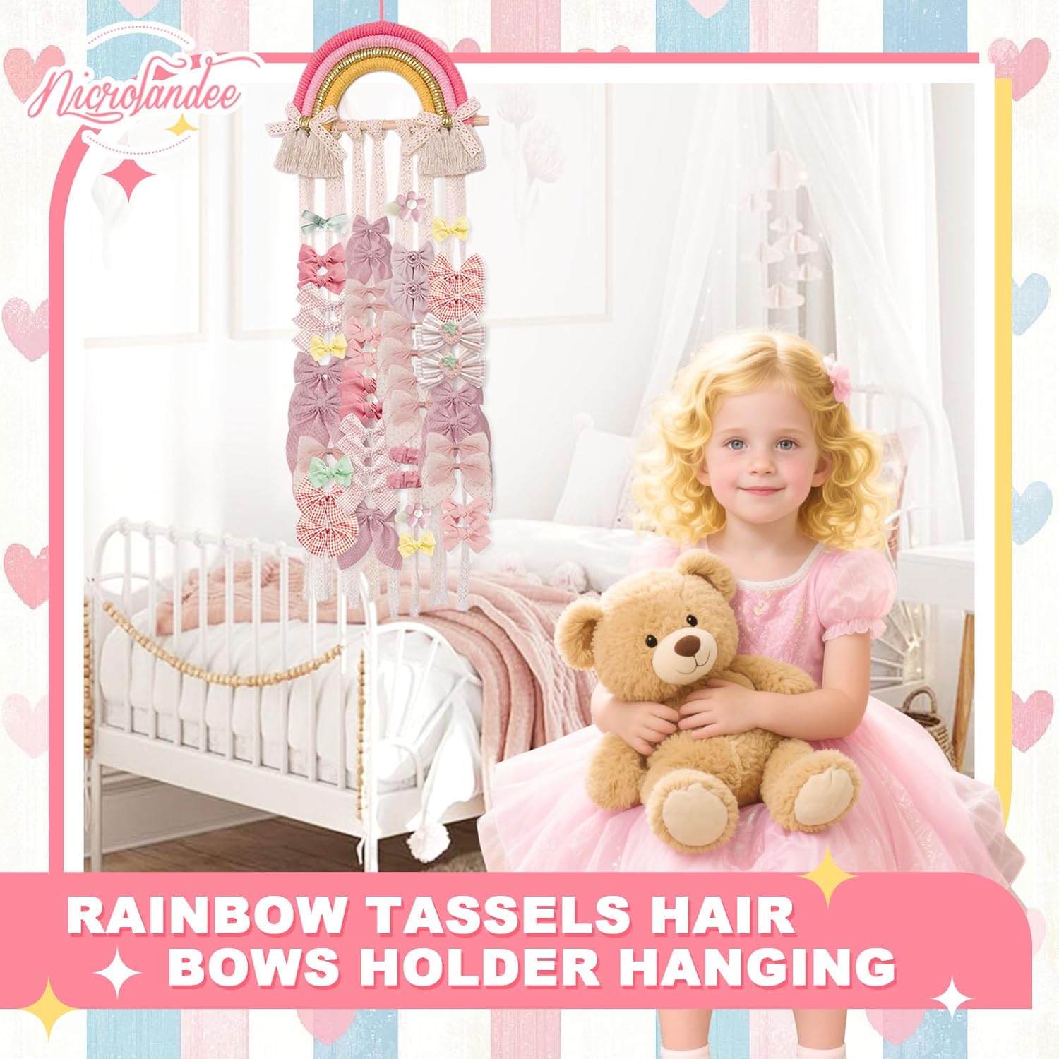 Rainbow Macrame Hair Bows Hold - Baby Nursery Girl Room 리뷰 및 가격