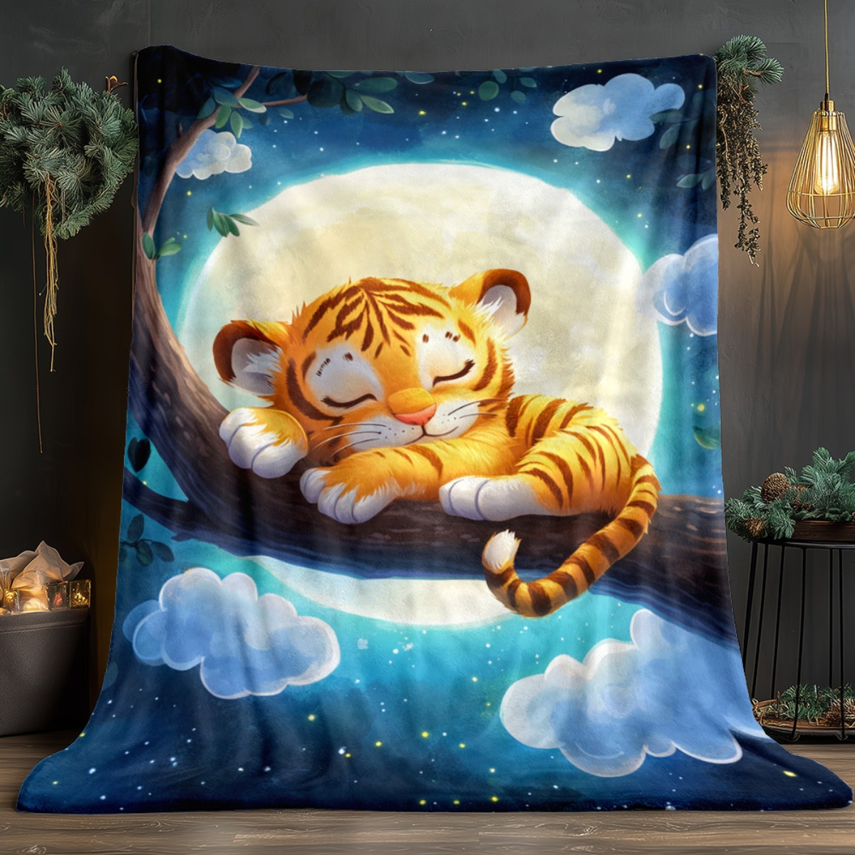 Cute sleeping tiger on tree br - Baby Nursery Animal Theme 리뷰 및 가격