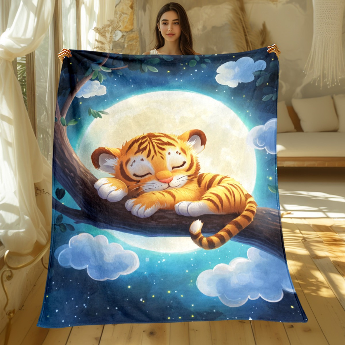 Cute sleeping tiger on tree br - Baby Nursery Animal Theme 리뷰 및 가격