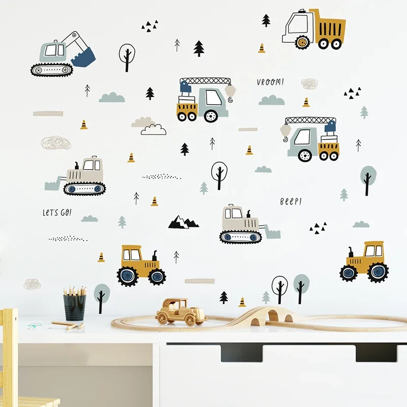 Hand Drawn Cute Cars Cargo Tru - Wall Decal Nursery 리뷰 및 가격