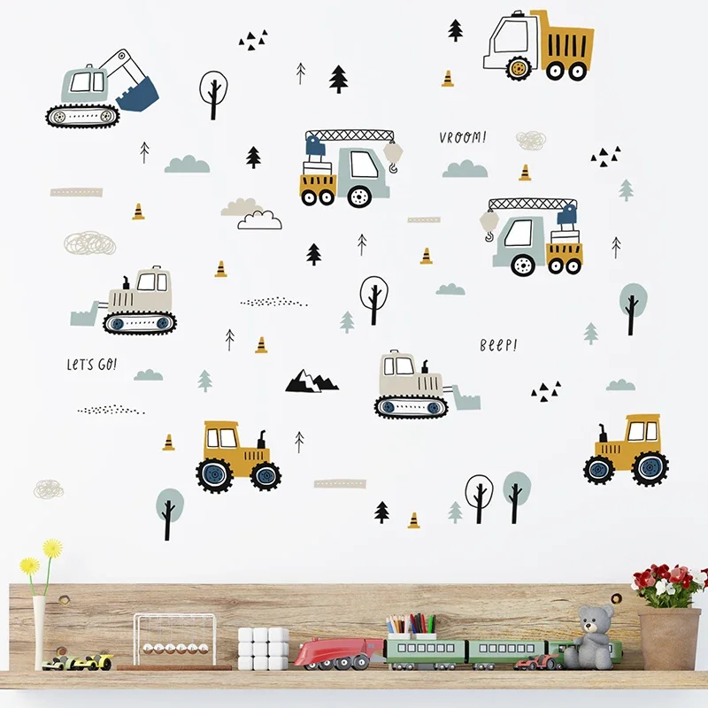 Hand Drawn Cute Cars Cargo Tru - Wall Decal Nursery 리뷰 및 가격