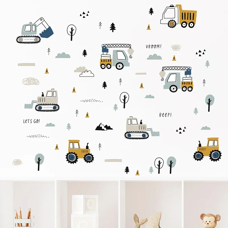 Hand Drawn Cute Cars Cargo Tru - Wall Decal Nursery 리뷰 및 가격