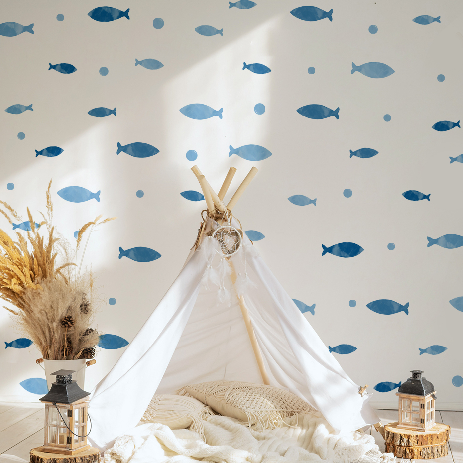 Blue Fish Vinyl Wall sticker f - Baby Nursery Ocean 리뷰 및 가격