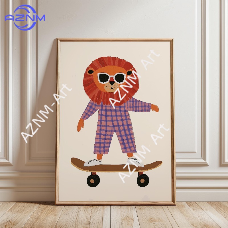 1PC Funny Animal Skateboarding - Baby Nursery Wall 리뷰 및 가격