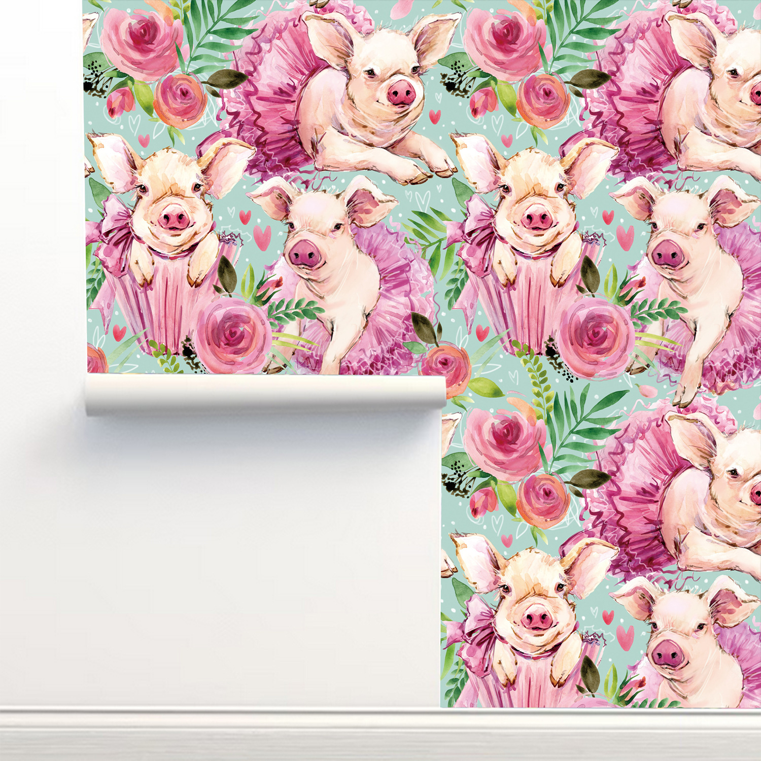 Pink Rose Floral Cute Baby Pig - Baby Nursery Animal Theme 리뷰 및 가격