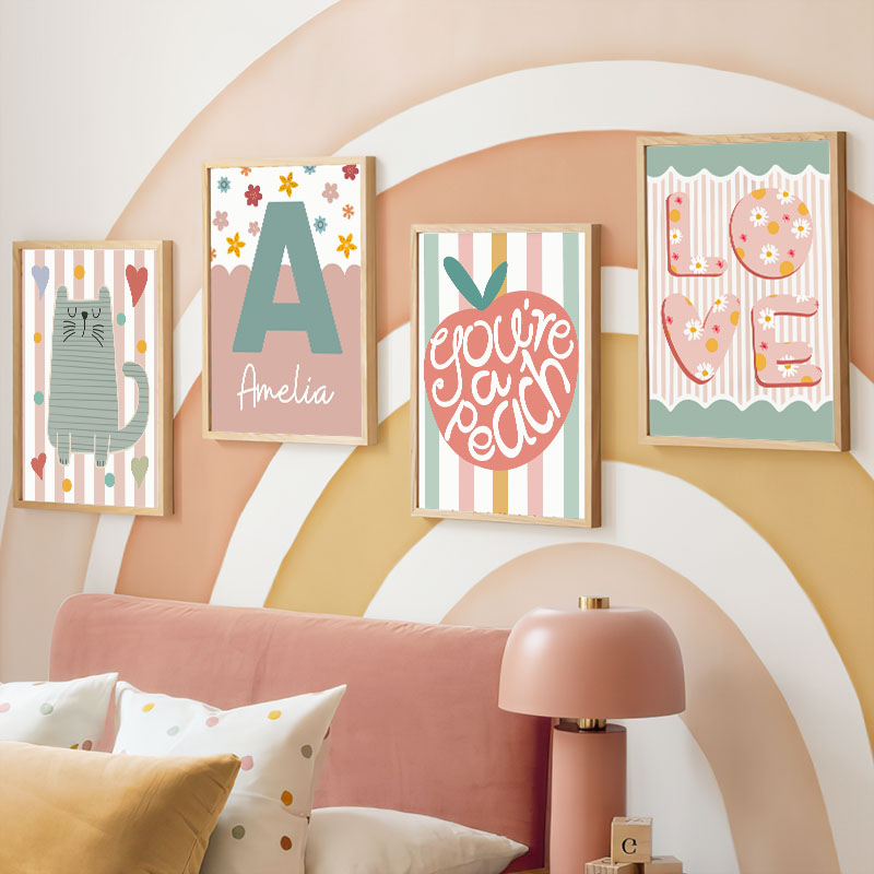 Cartoon Cat Duck Bird Apple Cu - Baby Nursery Name Wall Art 리뷰 및 가격