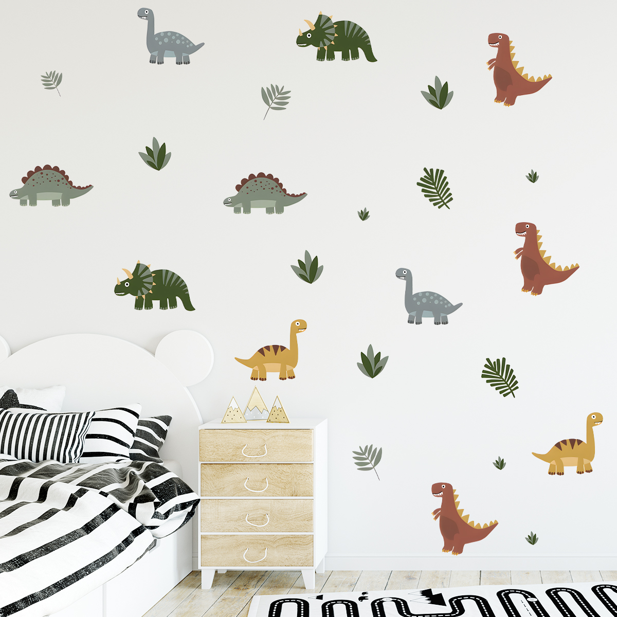 Cartoon Cute Dinosaur Leaf Ani - Wall Decal Nursery 리뷰 및 가격