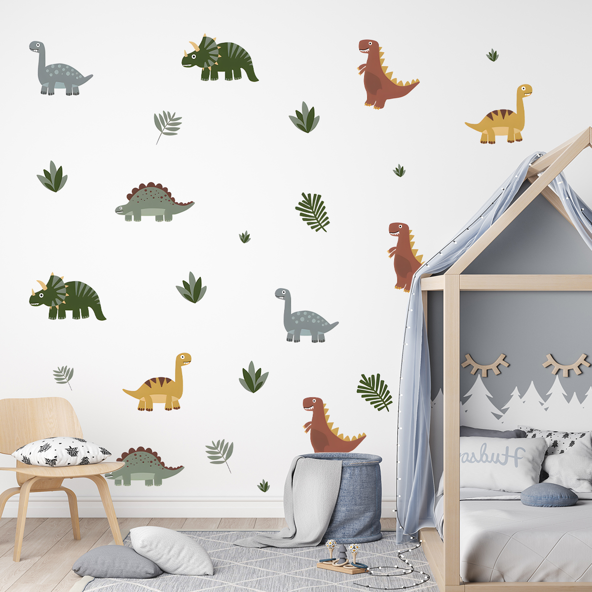 Cartoon Cute Dinosaur Leaf Ani - Wall Decal Nursery 리뷰 및 가격