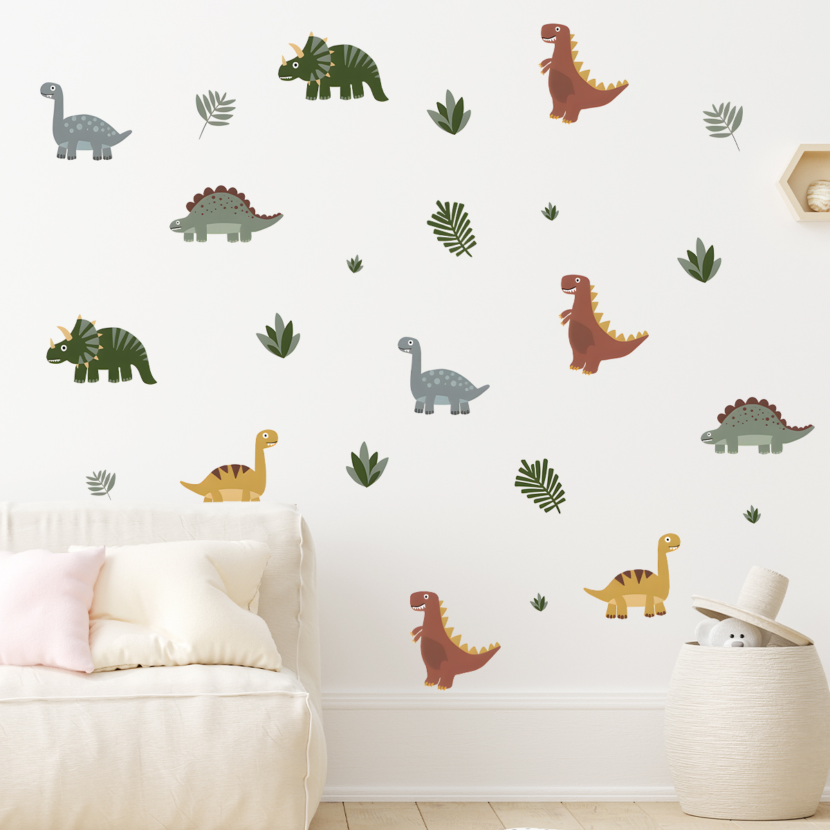 Cartoon Cute Dinosaur Leaf Ani - Wall Decal Nursery 리뷰 및 가격