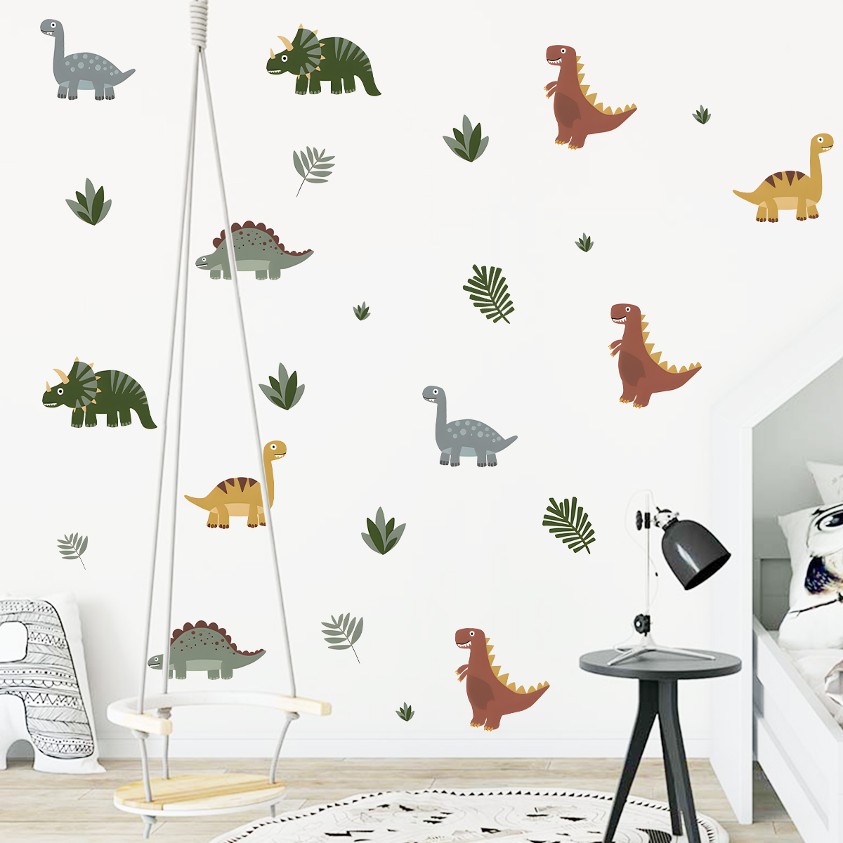 Cartoon Cute Dinosaur Leaf Ani - Wall Decal Nursery 리뷰 및 가격