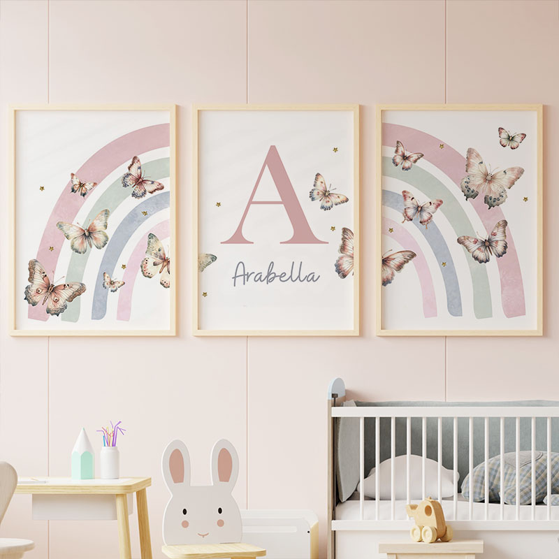Pink Rainbow Butterfly Custom  - Baby Nursery Name Wall Art 리뷰 및 가격