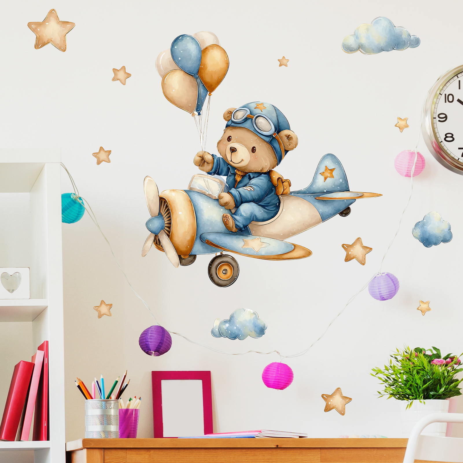 Watercolor Aviator Teddy Bear  - Wall Decal Nursery 리뷰 및 가격