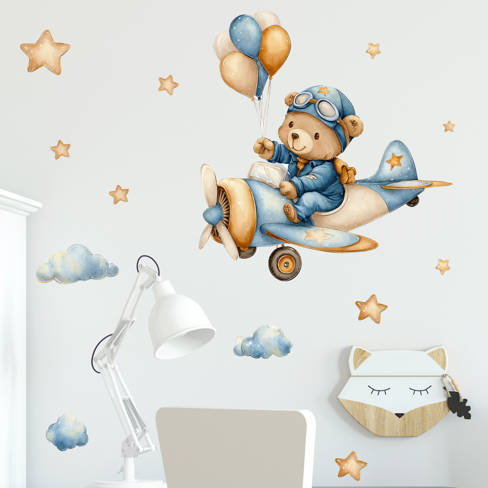 Watercolor Aviator Teddy Bear  - Wall Decal Nursery 리뷰 및 가격
