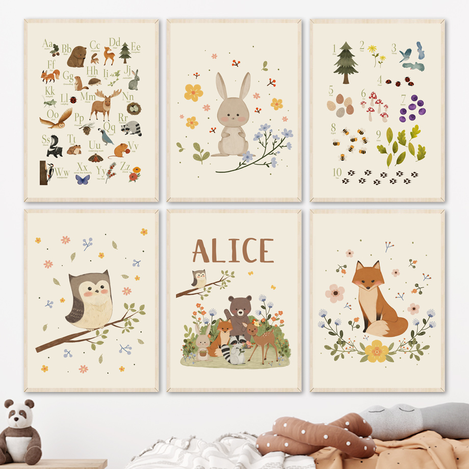 1pc frameless Cute Rabbit Fox  - Baby Nursery Art 리뷰 및 가격