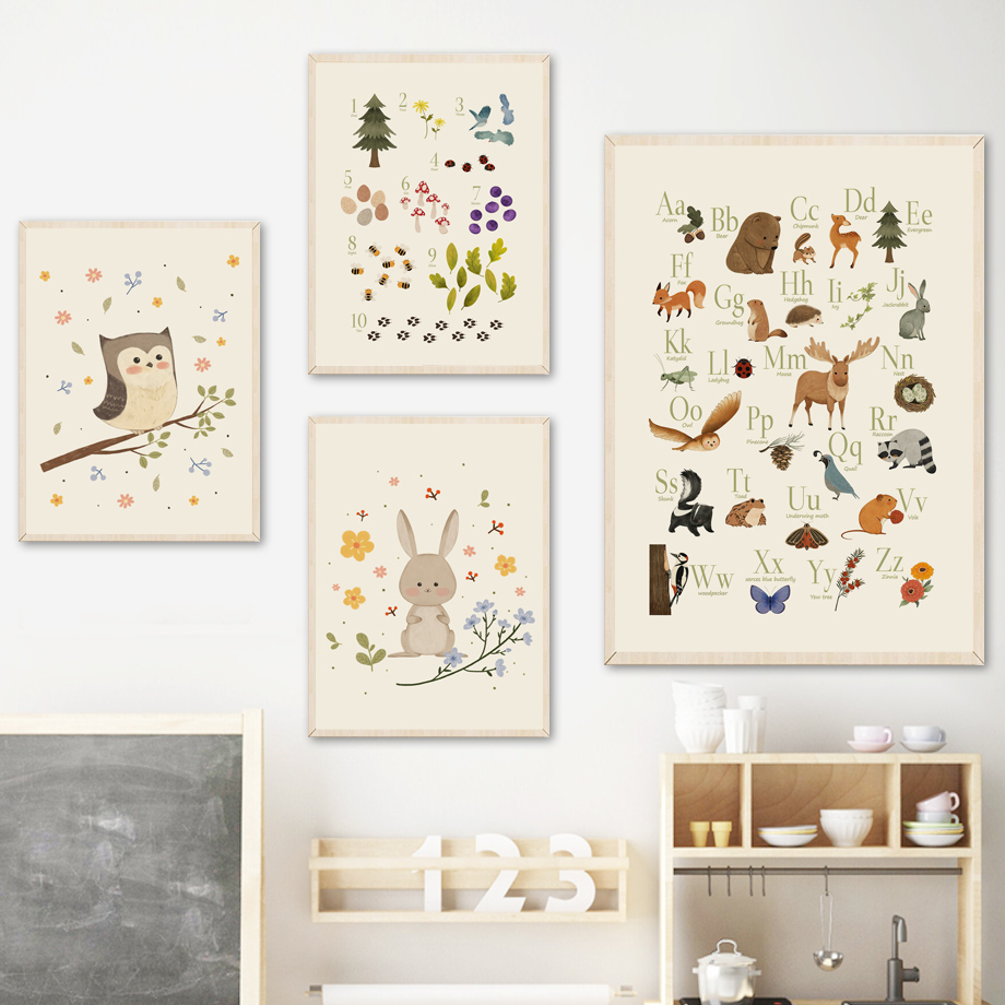 1pc frameless Cute Rabbit Fox  - Baby Nursery Art 리뷰 및 가격