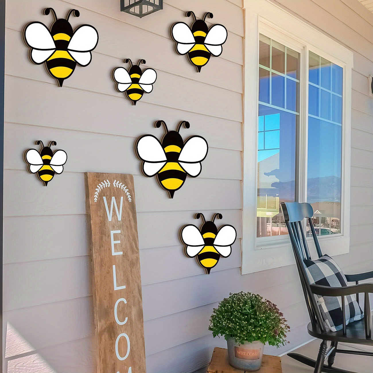 6Pcs Cute Bee Wooden Wall Stic - Wall Decal Nursery 리뷰 및 가격