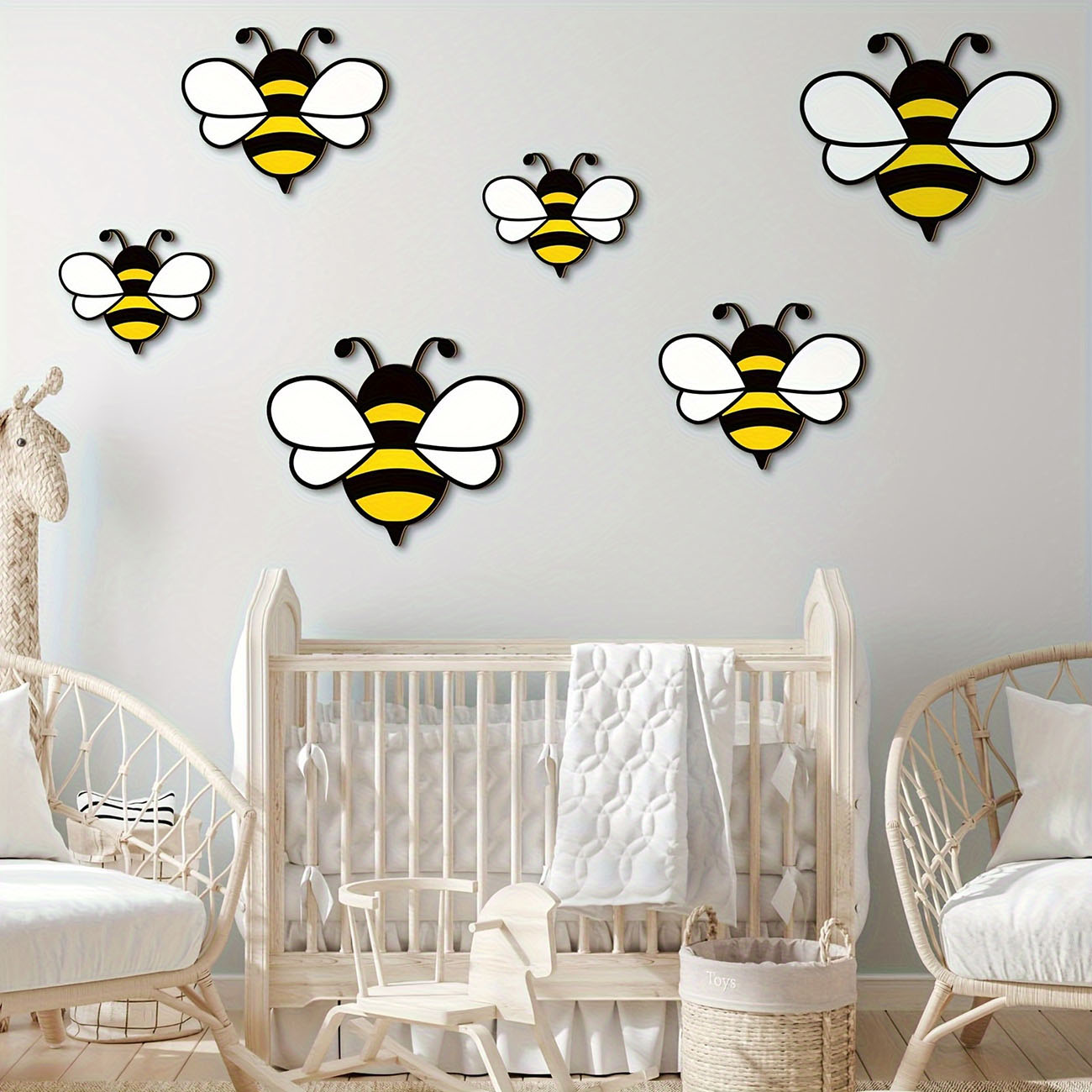 6Pcs Cute Bee Wooden Wall Stic - Wall Decal Nursery 리뷰 및 가격