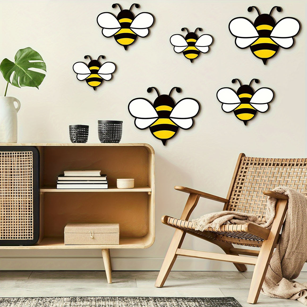 6Pcs Cute Bee Wooden Wall Stic - Wall Decal Nursery 리뷰 및 가격