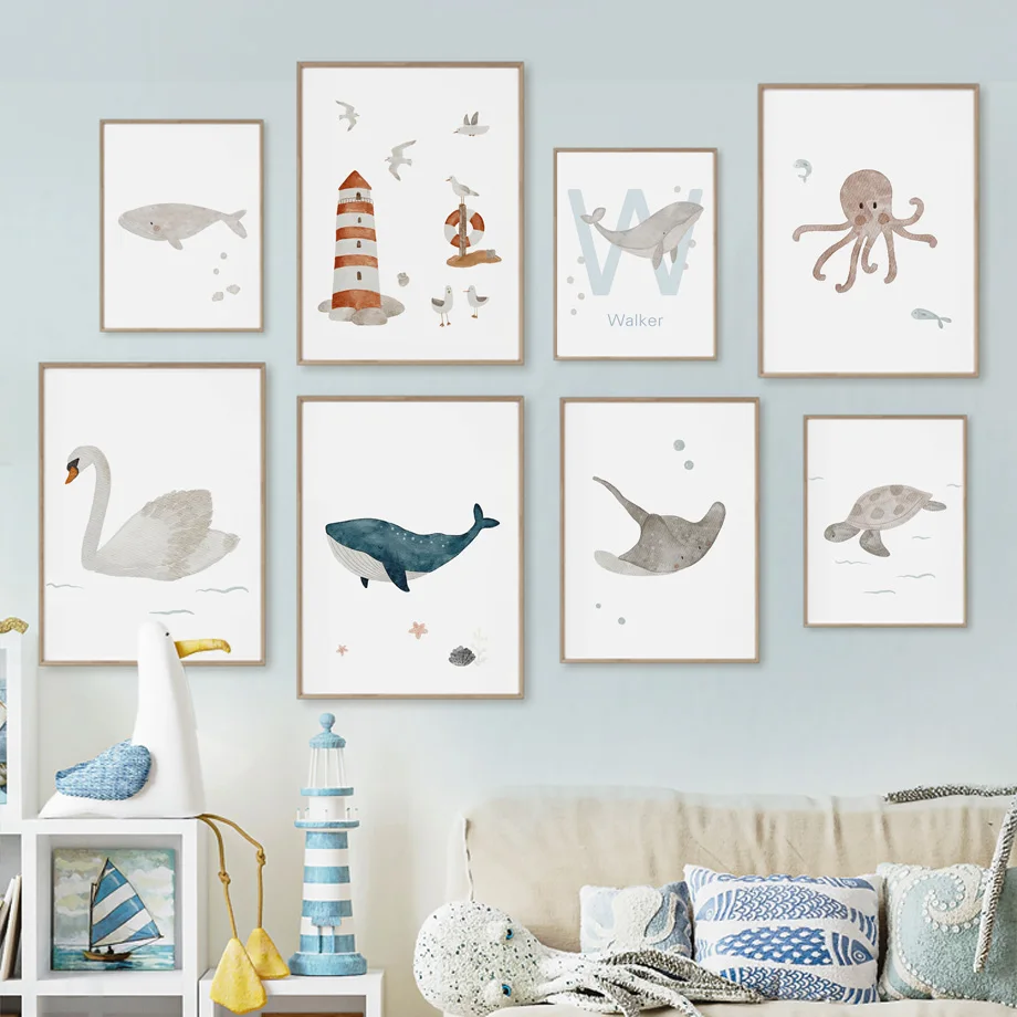 Custom Name Whale Octopus Turt - Baby Nursery Ocean 리뷰 및 가격