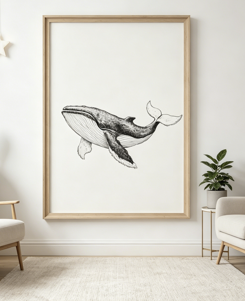 Whale Line Art Print, Minimali - Baby Nursery Ocean 리뷰 및 가격