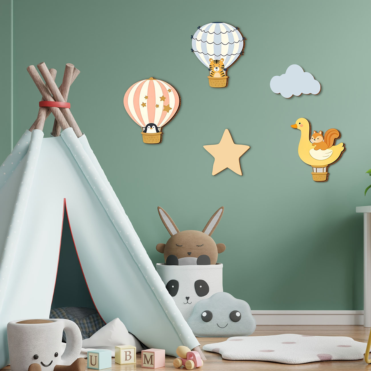 5Pcs Animal Hot Air Balloon Wo - Wall Decal Nursery 리뷰 및 가격
