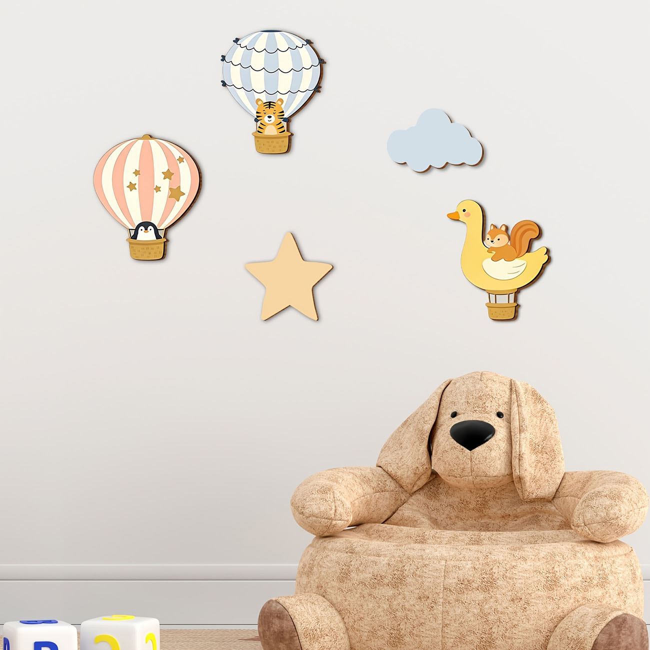 5Pcs Animal Hot Air Balloon Wo - Wall Decal Nursery 리뷰 및 가격